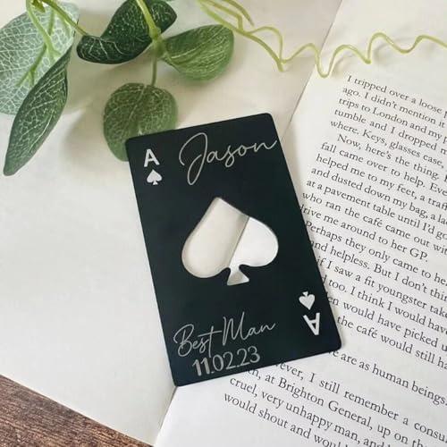 Zhongzhi Abrebotellas personalizado Ace of Spades grabado personalizado abrebotellas portátil regalos de boda BestMan regalo de novio regalo padrino de boda (negro, 60 piezas)