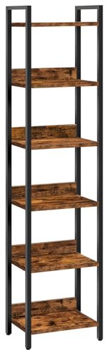 MAHANCRIS Libreria a 6 ripiani, scaffale per libri in piedi per piccoli spazi, organizer per soggiorno, camera da letto, studio, balcone, marrone rustico e nero ABKHR6601N1