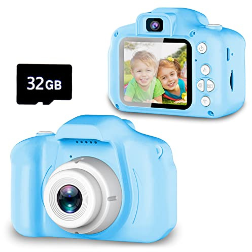 Caméra Selfie pour Enfants 3-9 Ans, Caméra Vidéo Numérique HD avec Carte SD 32GB, Anti-Choc & Portable, Cadeau Anniversaire & Noël, Double Caméra, Photos & Vidéos 1080P, Cadres & Stickers Amusants