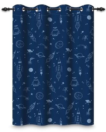 ggaimwf 132x214cm Cortina con Ojales de Dibujos Animados del Espacio Exterior para Dormitorio de niños Cortinas Opacas con Aislamiento para Sala de Juegos y Sala de Estar,1 Panel Individual