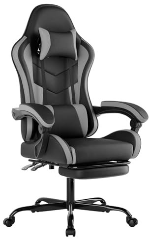 WOTSTA Gaming Chair Computerstuhl Ergonomischer Gaming Stuhl mit Fußstütze Bürostuhl Ergonomischer Computerstuhl mit Lendenwirbelstütze (BLKGY)