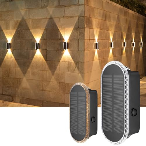 ELLASAY Solar Wandleuchte Aussen Garten: IP65 Wasserdicht LED Solarleuchte - Up und Down Solarlampen für Außen - 3 Farben (3000K-6500K) für Terrasse Fassade 2-Stück
