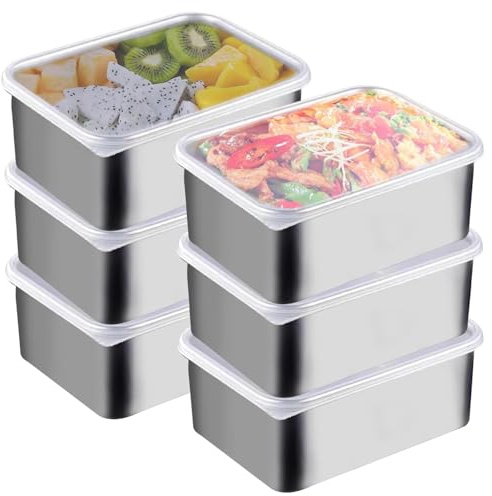6 Stück Aufschnittboxen für Kühlschrank: 13.8 * 5.7 * 10.8CM Gefrierbehälter Edelstahl Behälter mit Deckel, Frischhaltedosen Mit Deckel Stapelbare Box Meal Prep Boxen für Käse, Fleisch, Wurst Obst