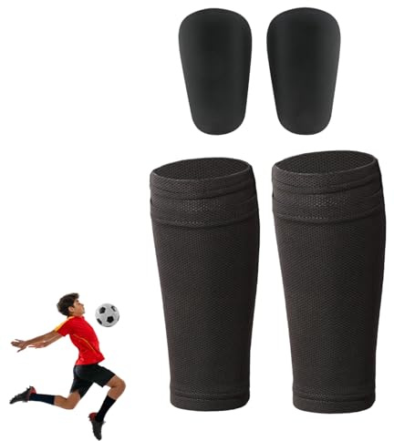 2 Stück atmungsaktiven Schienbeinschoner Socken + 2 Stück Stabilität Mini Schienbeinschoner für Outdoor-Sport, Laufen, Fußball, Basketball(Schwarz)