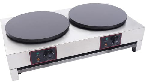 MJMLUCK Crepera eléctrica de Dos quemadores de 3,4 kW, de Acero Inoxidable de 110 V, con Temperatura Doble de 50-280 °C, con Luces indicadoras y Bandeja para residuos, Ideal para Tiendas de convenie