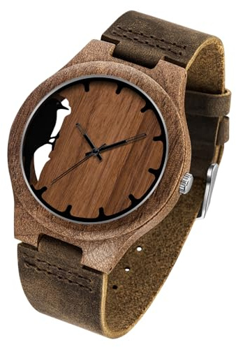 Timever Wooden Watches for Men Handmade Leather Strap Analog Quartz