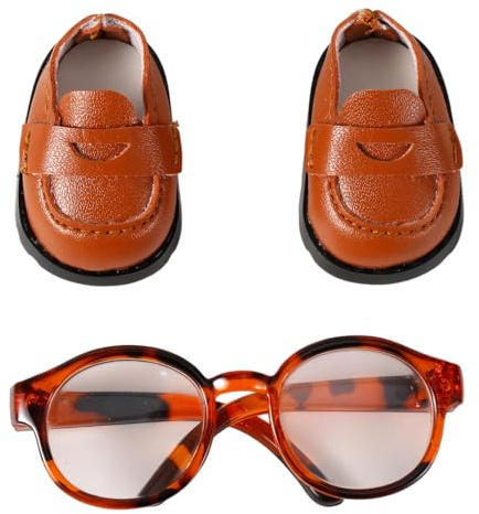 Mikovivi 6.7 Inch Doll Shoes & Glasses Set, Doll Accessories Kit with Mini Shoes & Eyewear Fashion Toy Figure Outfit Accessories (Brown, Style 2)
