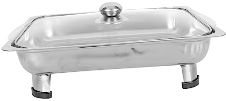 MALUGOGO Vassoio da buffet in acciaio inox con coperchio in vetro, multifunzione, design con angoli arrotondati e facile da pulire, per feste in cucina e esposizione di cibo