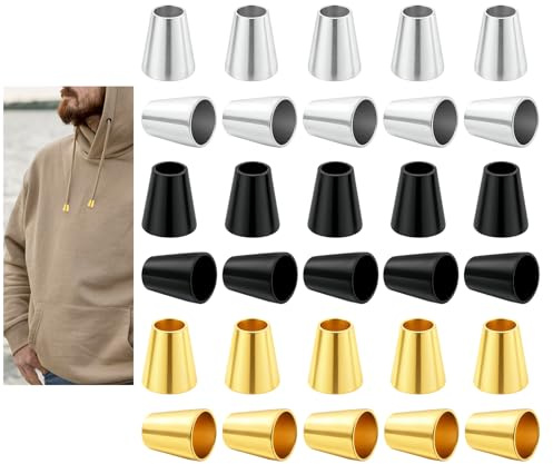 30 Stück Metall Kordelendstücke 3 Farben Glockenstopper In Loch Kordelenden Endstück Einloch Kordelstopper Konische Kordelenden Verschlusskappen für Schnüre Sportwear Rucksack Kordelstopper