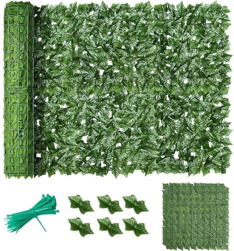Rollo de seto artificial de hiedra sintética de 1,5 x 4 m, valla de jardín para exteriores, valla de privacidad decorativa para paisajismo en el patio trasero