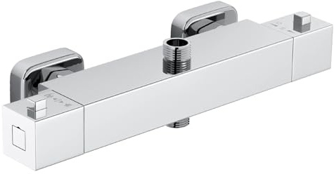 Miscelatore termostatico for doccia a doppia uscita, barra termostatica quadrata, rubinetto for in ottone cromato, for caldo-freddo per Sistema-Colonna Doccia