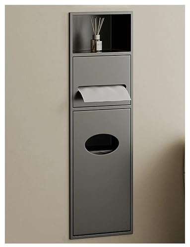 Contenitore da incasso in acciaio inox per carta igienica e bidone della spazzatura, salvaspazio, per bagno, cucina, soggiorno, camera da letto (grigio, 200 x 630 x 135 mm)