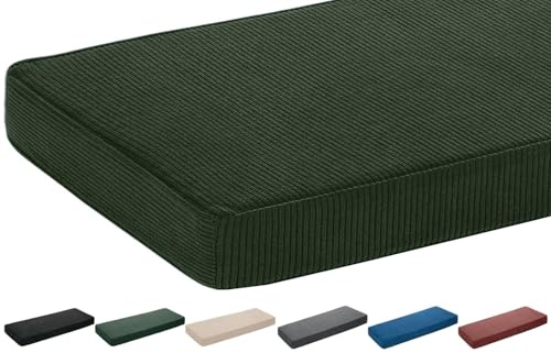 moismk Bankauflage Sitzkissen 5 cm dick, Waschbar & rutschfest - 120x40 100x40 150x50 160x40 80x40 cm - Aus Cord für Bank, Fensterbank, Gartenmöbel und Terrasse(Dunkelgrün,110x40cm x5cm Thick)