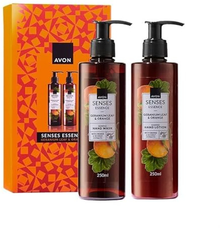 Avon Senses Essence Geranium Leaf & Orange Gift Set - Hand Wash 250ml and Hand Lotion 250ml Boxed & Sealed