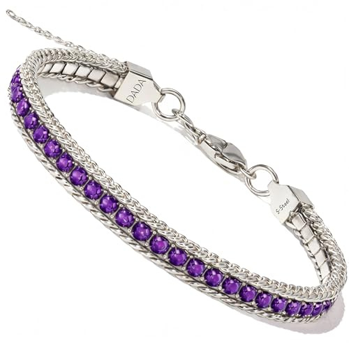 Dada Gioielli - Pulsera de tenis y barbada de acero inoxidable para mujer y hombre. Diseño elegante, idea de regalo para ella y para él, Talla única, Acero inoxidable (Morado amatista)