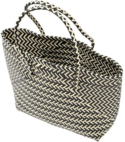 jojofuny Panier de Rangement Alimentaire Grand Format en Plastique Résistant Anse Portable Tissé Main pour Pique-Niques et Courses en Extérieur