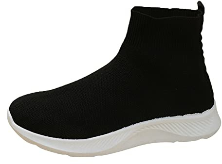 High Top sneakers, dam, svarta, lätta sneakers, dam, utan snörning, löparskor, slip-on, sportskor, platåsneakers, ortopediska träningsskor, blockklack, hallskor, breda slip-on