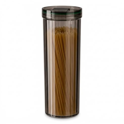 Punorric Pasta Storage Containers, 1.8L Clear Tall Spaghetti Storage Jar with Lid, Airtight Round Pasta Containers for Kitchen, Multi-Purpose Leakproof Spaghetti Jar for Noodles, Cereal -Gray