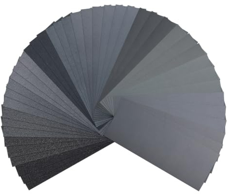 Set de 42 Hojas de Lija de Carburo de Silicio Impermeable – Granos 120-3000 para Madera, Metal, Carrocería y Pulido, 23x9 cm, Uso en Seco y Húmedo