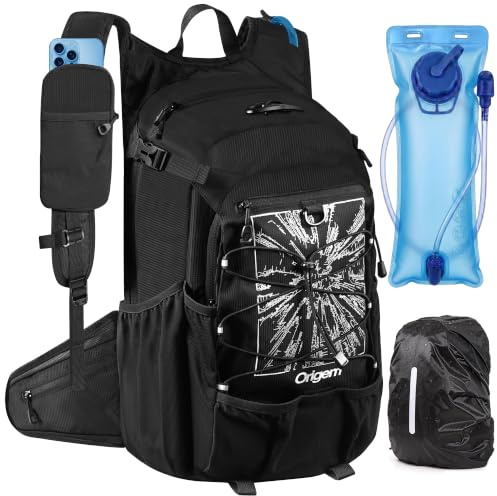 Origem Zaino Idrico da 22L con Sacca iIdrica 3L e Copertura Antipioggia, Zaino da Trekking Resistente all'acqua con Porta Casco, Tasca per Cellulare e 10 Scomparti Ideale per Ciclismo Trekking e Corsa