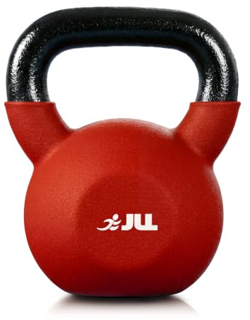 JLL Cast Iron Kettlebell for Resistance Training, Available in 4kg/8kg/12kg | Wide Textured Grip, Color-Coded Neoprene Coating, Flat Anti-Roll Base, Easy to Clean, Built to Last