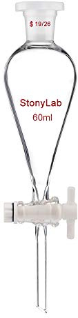 stonylab Embudo de Separación en Forma Cónica de Vidrio de Borosilicato, con Juntas de Tamaño 29/32 y Tapón Hermético de PTFE, Accesorio de Laboratorio Profesional,60 ml