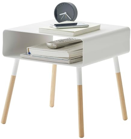 YAMAZAKI 4229 Plain Low Side Table, White, Steel/Wood, 35 x 35 x 35 cm