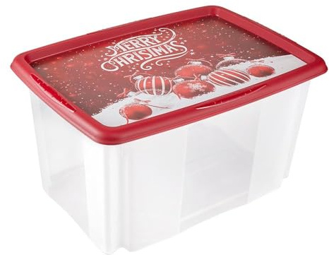 keeeper Aufbewahrungsbox mit Weihnachtsmotiv und Deckel, 55 x 39,5 x 29,5 cm, 45 l, Wika, Rot