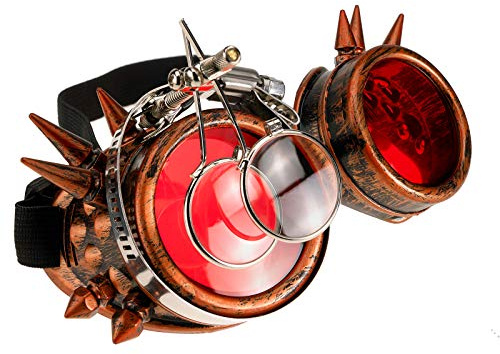 4sold Loupes Steampunk Antique Copper Cyber ​​Goggles Rave Goth Vintage Victorian Sonnenbrillen Inklusive GRATIS UV400 Sonnenbrille Objektiv und zusätzliche Aufkleber alle Bilder sehen