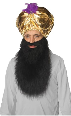 The Dragons Den Sultan Jafar Indischer goldener Turban & Bart Bollywood Kostüm-Set