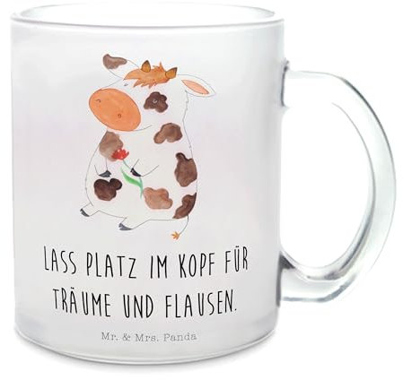 Mr. & Mrs. Panda Teetasse Kuh - Geschenk, Glas Teetasse, Teebecher, Landwirt, Magie, Hoftiere, Landwirtin, Tasse mit Henkel, Spruch, Teeglas,