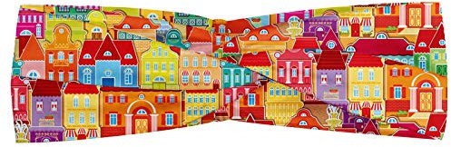 ABAKUHAUS Cityscape Cartoons Headband, European Architecture Art Houses with Pillars Fountains Urban View, Elastic and Soft Women's Bandana for Sports and Everyday Use, Multicolor
