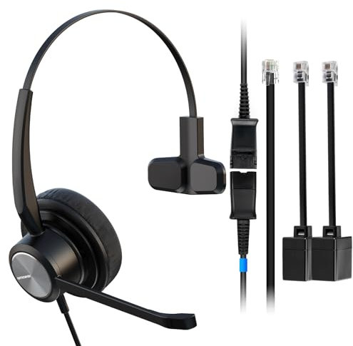 EMAIKER Office IP Phone Headset with Noise Canceling Mic, One Ear RJ9 Wired Telephone Headset for Fanvil Snom Grandstream GXP,GRP Series &Yealink T22P T26P T28P T23G T29G T32 T41S T42S T46S …