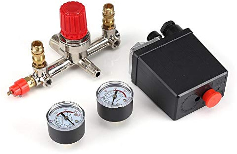Broco Compressor Pressure Regulator, Air Compressor Pressure Control Switch Valve Regulator 90-120 PSI with Double Gauges