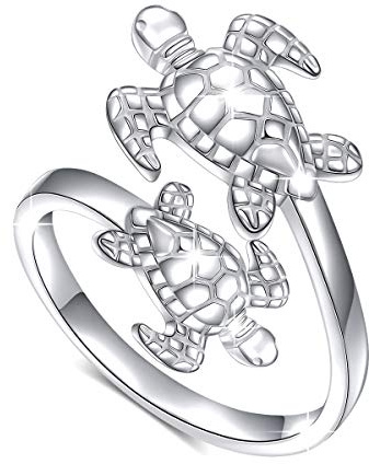 (Gesundheit und Langlebigkeit) Hypoallergen Schildkröte/Frosch Tier Ring 925 Sterling Silber Schmuck Einstellbare Größe für Damen Frauen Jugendliche Mädchen