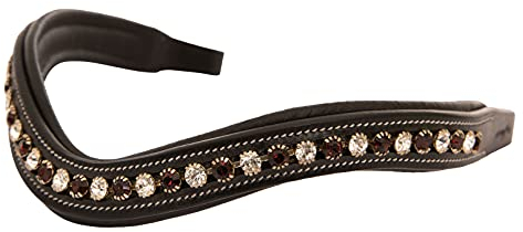 ExionPro Gebogenes, gepolstertes Bling-Kristall-Stirnband aus Leder für Pferdezaumzeug|Mit Diamanten verzierte Bling-Stirnbänder für die englische Dressur-Schwarzes Pony (Schwarz, Klein (Ponygröße))