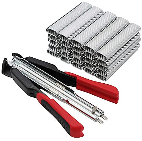 Spring Loaded Hog Ring Plier Kit with 2500 Hog Rings Automatic Fencing Pliers Chicken Rabbit Pet cage Seal Bag Car Cushion (1 pliers and 2500 hog rings)