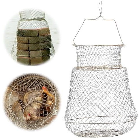 Wohlstand 1 Pedazo Red de Pesca con Trampa para Cangrejos, Cesta de Cangrejo Plegable, Red de Aterrizaje de Pesca con Asa, Diseño Plegable, Puede Contener más Peces, diámetro: 30cm, Altura: 39cm