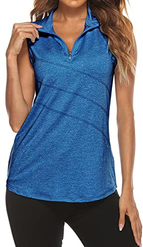 Tanst Sky Women's Zip Up Tank Top Quick Dry Workout Tops Sleeveless Golf Tennis Running Shirt