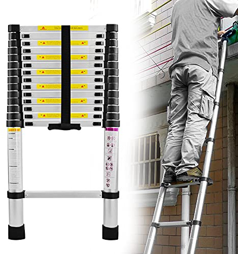YRHome 4,4 m teleskopstege aluminium multifunktionsstege multifunktionsstege halkfri stege stående stege 150 kg lastkapacitet 15 ribbor silver