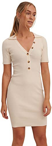 NA-KD Vestido Casual de Punto Acanalado para Mujer, Blanco, M