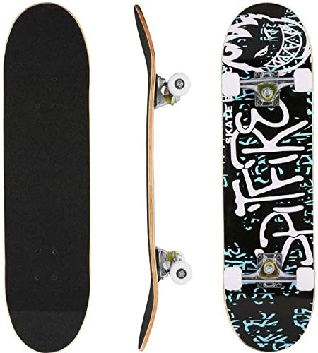 Skateboard a 7 strati, skateboard completo, in legno d'acero, per ragazzi e adulti Skateboard| tavola composta da 7 strati in legno d'acero | Skate per adolescenti e adulti (79.5 * 20 * 13cm)