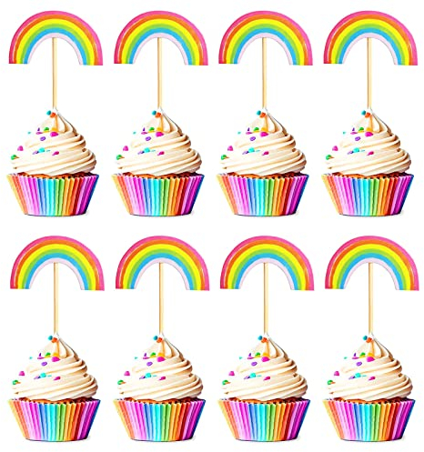 Bymivofun 24 Toppers Cupcake Arcobaleno, Decorazione Cupcake Arcobaleno, per Feste di Compleanno Baby Shower Forniture per Feste di Matrimonio