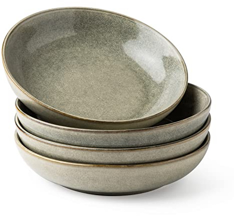 AmorArc 8.5'' Large Pasta Bowls, 36oz Stoneware Wide Serving Bowls Set of 4 for Kitchen for Salad,Fruit,Oatmeal, Microwave Safe, Reactive Glaze