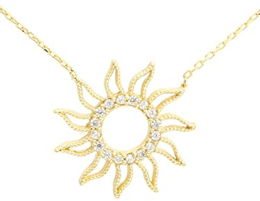 My Gold Damen Kette mit Anhänger Gold 375 Halskette Sonne Echtes Gelbgold (9 Karat) Zirkonia Goldkette 45cm Twinkle