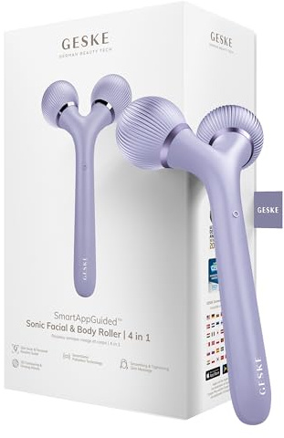 GESKE | Rouleau sonique visage et corps SmartAppGuided™ | 4 in 1 | Derma Roller | Appareil visage et corps | Rouleau facial professionnel | Raffermit et redessine corps et visage
