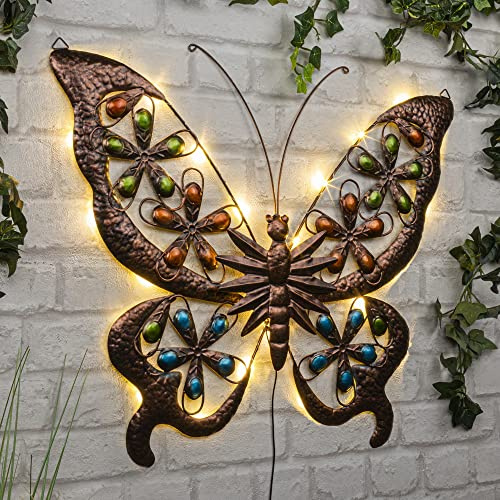 HI LED Solar Pared Iluminación LED Mariposa Decoración de Pared con 24 LEDs Blanco Cálido
