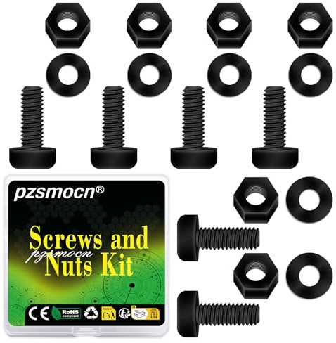 Pzsmocn 300 Stück/100 Sätze M2,5 * 10 mm Schwarzes Nylon Kunststoff Kreuzschlitz Rundkopfschrauben-Sechskantmuttern mit Isolierscheibe Standardgröße, für Heimwerker und Elektronische Montage.