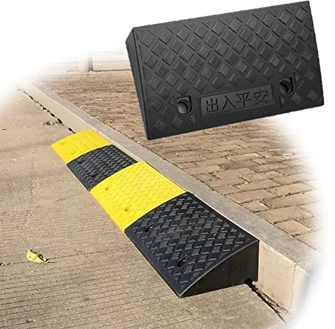 XFAK Schwellenrampe Türschwellenrampe rutschfeste Bordstein Rampen Rollstuhlrampe 3-19cm Bordsteinrampe Aus Kunststoff, Breite 50cm- Schwarz/gelb/grün (Color : Black, Size : 50x13x3cm)