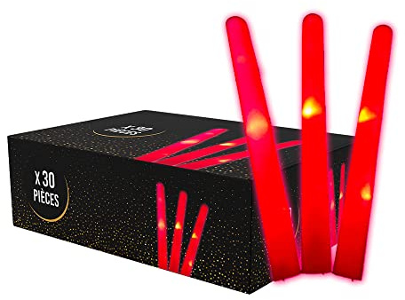 SPARKLERS CLUB Set di 30 bastoncini luminosi a LED, colore rosso, 40 cm, in schiuma luminosa, per matrimoni e feste, 3 modalità di lampeggiamento, consegna 24/48 ore